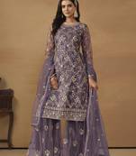 Purple colour fancy sequins work girlish partywear sharara dress