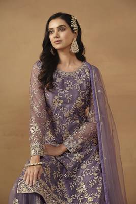 Purple colour fancy sequins work girlish partywear sharara dress 2