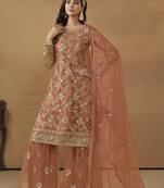 Mustard colour fancy sequins work girlish partywear sharara dress