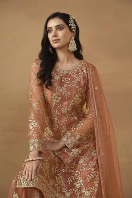 Mustard colour fancy sequins work girlish partywear sharara dress 2