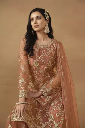 Mustard colour fancy sequins work girlish partywear sharara dress