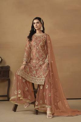 Mustard colour fancy sequins work girlish partywear sharara dress 3