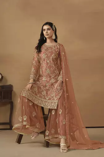 Mustard colour fancy sequins work girlish partywear sharara dress