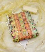 Yellow Organza Digital Unstitched Dress Material With Inner