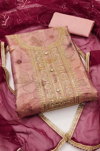 Pink Cotton Digital Unstitched Dress Material With Inner