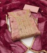 Pink Cotton Digital Unstitched Dress Material With Inner