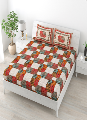 Runjhun multicolor 100% cotton double bedsheet with 2 pillow covers 1