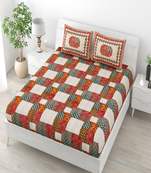 Runjhun multicolor 100% cotton double bedsheet with 2 pillow covers