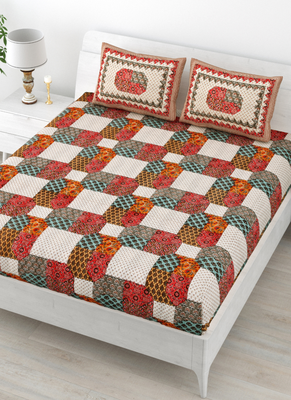 Runjhun multicolor 100% cotton double bedsheet with 2 pillow covers 2