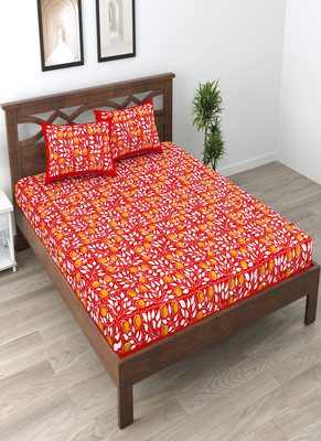 Runjhun 100% cotton floral printed double bedsheet with 2 pillow covers 1