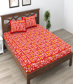 Runjhun 100% cotton floral printed double bedsheet with 2 pillow covers
