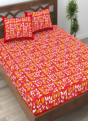 Runjhun 100% cotton floral printed double bedsheet with 2 pillow covers 2