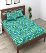 Runjhun 100% cotton floral printed double bedsheet with 2 pillow covers