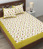 Runjhun 100% cotton birds printed double bedsheet with 2 pillow covers