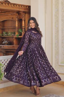 Lucknowi Sequins Work Gown pent and dupatta suit set  1