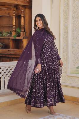 Lucknowi Sequins Work Gown pent and dupatta suit set  6