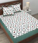 Runjhun 100% cotton birds printed double bedsheet with 2 pillow covers