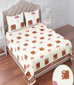 Runjhun 100% cotton elephant printed double bedsheet with 2 pillow covers