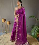 Pure Tussar Silk Blend Saree With Contrast Embroidery 