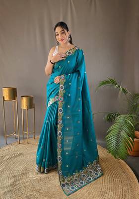 Pure Tussar Silk Blend Saree With Contrast Embroidery  1