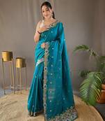 Pure Tussar Silk Blend Saree With Contrast Embroidery 