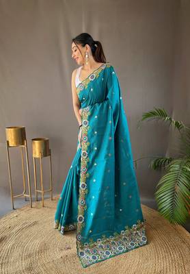 Pure Tussar Silk Blend Saree With Contrast Embroidery  3