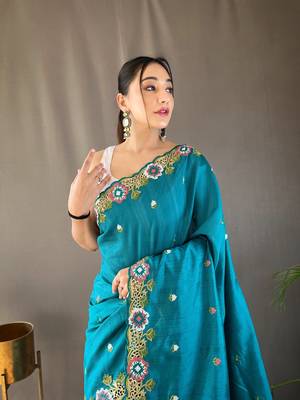 Pure Tussar Silk Blend Saree With Contrast Embroidery  4