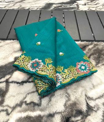 Pure Tussar Silk Blend Saree With Contrast Embroidery  6