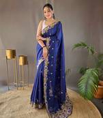 Pure Tussar Silk Blend Saree With Contrast Embroidery 