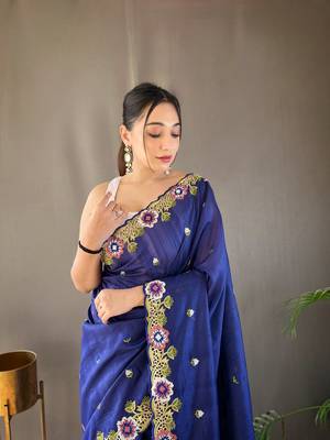 Pure Tussar Silk Blend Saree With Contrast Embroidery  4