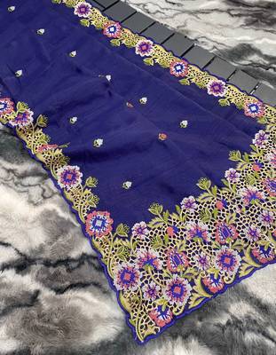 Pure Tussar Silk Blend Saree With Contrast Embroidery  5