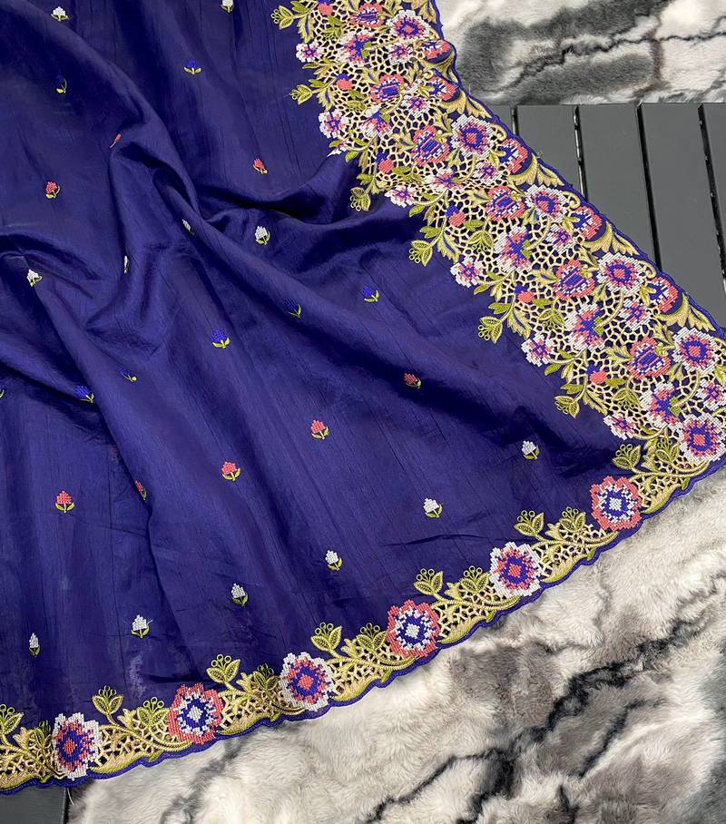 Pure Tussar Silk Blend Saree With Contrast Embroidery 