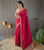 Pure Tussar Silk Blend Saree With Contrast Embroidery 