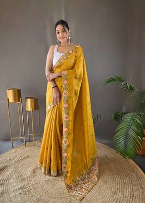 Pure Tussar Silk Blend Saree With Contrast Embroidery  1