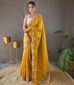 Pure Tussar Silk Blend Saree With Contrast Embroidery 