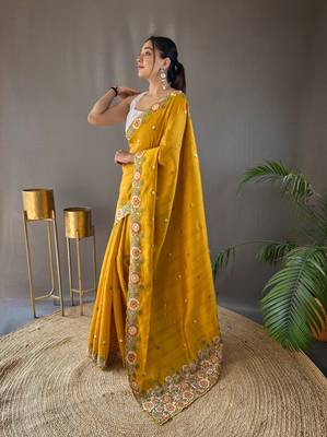 Pure Tussar Silk Blend Saree With Contrast Embroidery  3