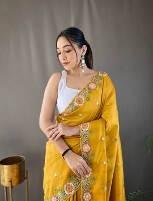 Pure Tussar Silk Blend Saree With Contrast Embroidery  4