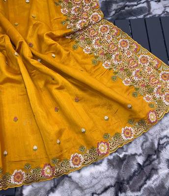 Pure Tussar Silk Blend Saree With Contrast Embroidery  5