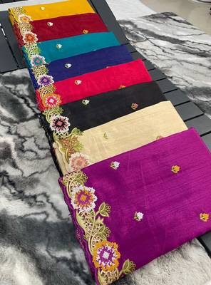 Pure Tussar Silk Blend Saree With Contrast Embroidery  6