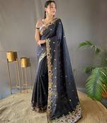 Pure Tussar Silk Blend Saree With Contrast Embroidery 