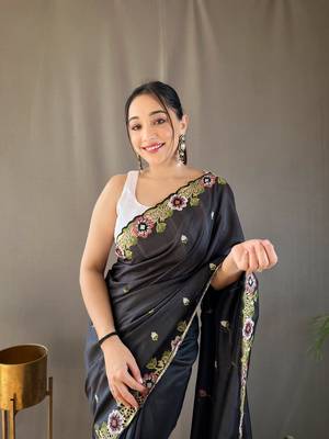 Pure Tussar Silk Blend Saree With Contrast Embroidery  4