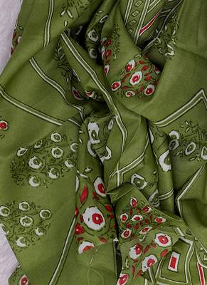 Sea green cotton floral unstitched suit with cotton dupatta 4