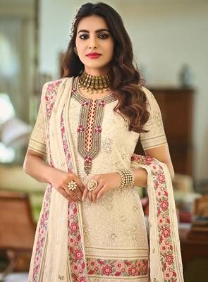 Cream Georgette Designer Salwar Kameez  3