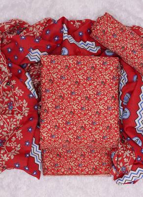Red spun cotton winter collection unstitched suit with spun cotton dupatta 1