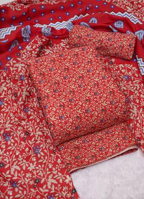 Red spun cotton winter collection unstitched suit with spun cotton dupatta 3