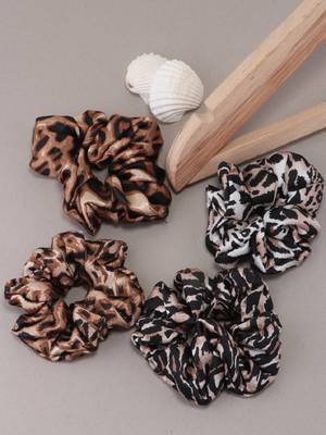Laida women set of 4 brown & black animal print soft scrunchies 1