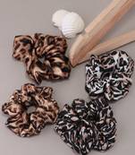 Laida women set of 4 brown & black animal print soft scrunchies