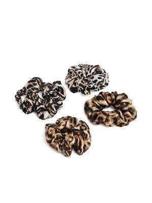 Laida women set of 4 brown & black animal print soft scrunchies 3