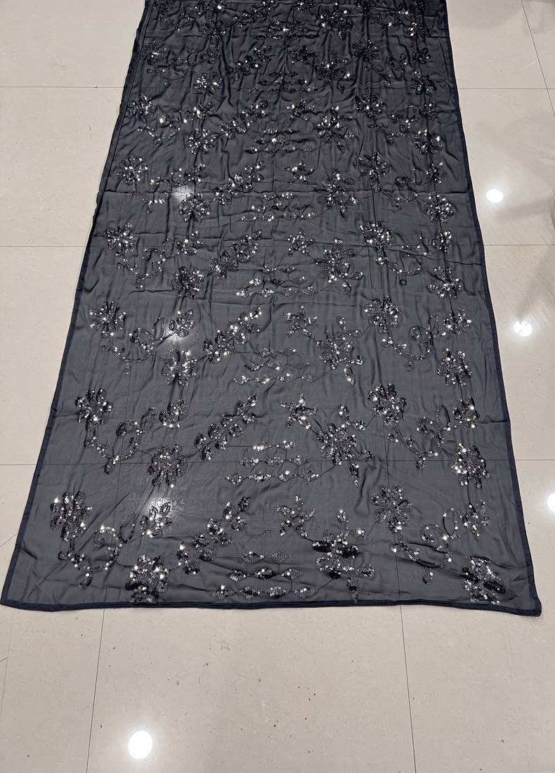 Slate Grey Color Sequence Silk Designer Saree With  Silk Sequence Blouse