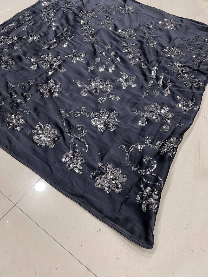 Slate Grey Color Sequence Silk Designer Saree With  Silk Sequence Blouse